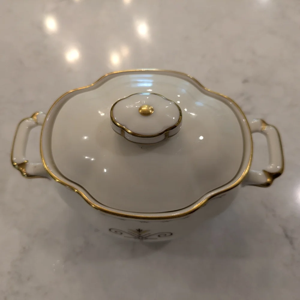 Vintage Gold-Accented Sugar Bowl With Handles And Lid